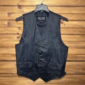 Wilsons Leather Vest Button Up Waistcoat Mens Size Medium Black Biker Motorcycle